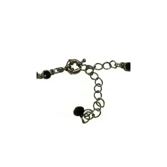 Black Glass beaded and silvertone necklace - Picture 4 of 5